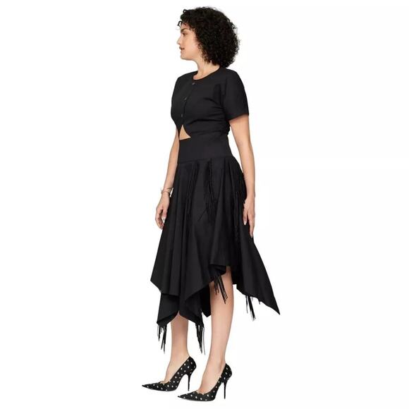 BIBHU MOHAPATRA Black Mid Cutout Fringe Detail Western Midi Dress size 8 - Picture 5 of 11